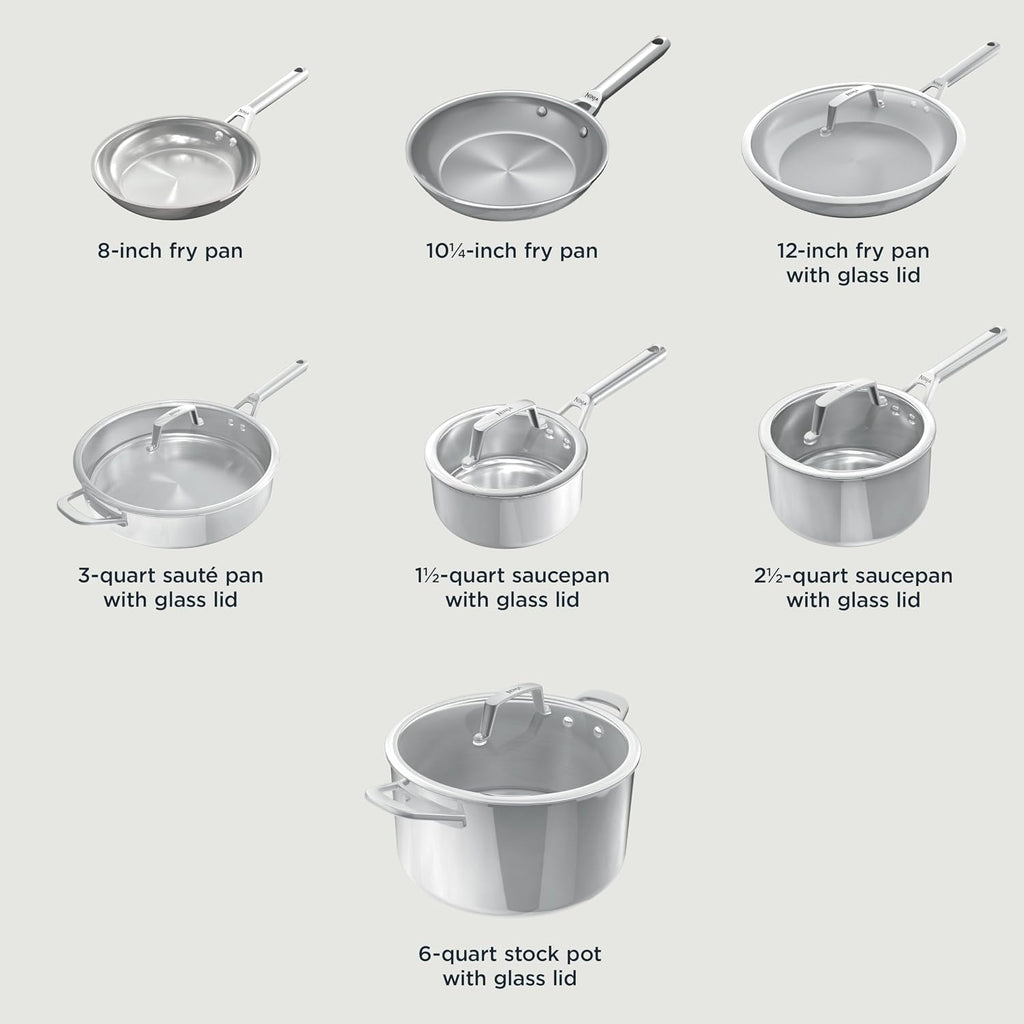 Ninja EverClad Stainless Steel Cookware 12 Piece Pots & Pans Set, All Stovetops & Induction, Oven Safe to 600°F, Tri-Ply Commercial-Grade, C99012