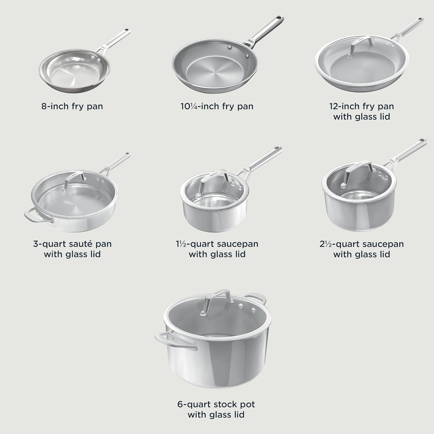 Ninja EverClad Stainless Steel Cookware 12 Piece Pots & Pans Set, All Stovetops & Induction, Oven Safe to 600°F, Tri-Ply Commercial-Grade, C99012