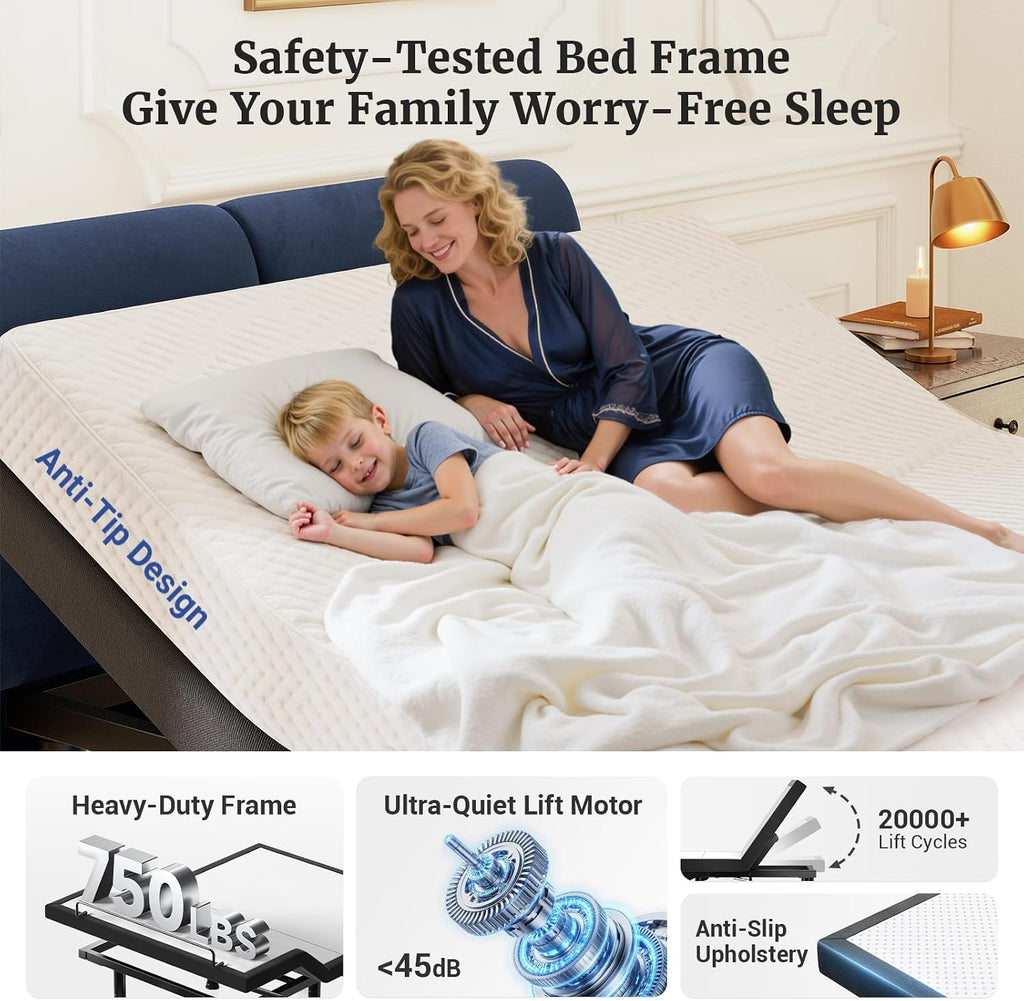 T600 Adjustable Bed Frame Split King Size with Remote & Massage - Syncable Electric Beds Bases, Zero Gravity, Dual Side USB, Nightlight, Quiet Motor, 5 Min Easy Assembly