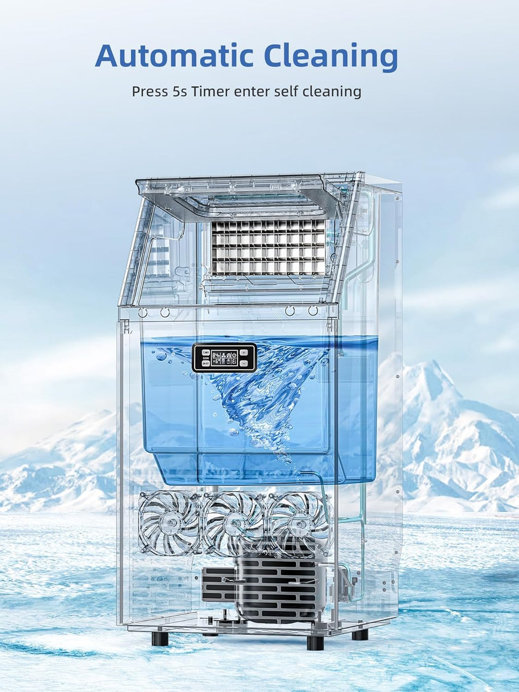 Commercial Ice Maker Machine 100Lbs/24H, Stainless Steel Undercounter Ice Maker with 33Lbs Storage Capacity, Self-Cleaning Freestanding Ice Machine for Home, Bar, Restaurant, Office, Outdoor