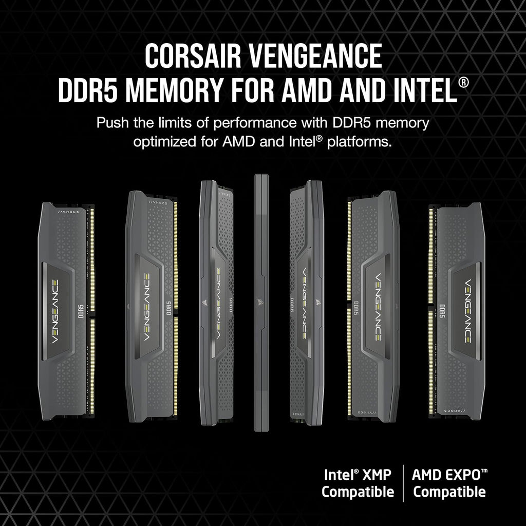 CORSAIR Vengeance DDR5 RAM 32GB (2x16GB) Up to 6000MHz CL30-36-36-76 1.40V AMD EXPO Intel XMP 3.0 Computer Memory – Grey (CMK32GX5M2B6000Z30)