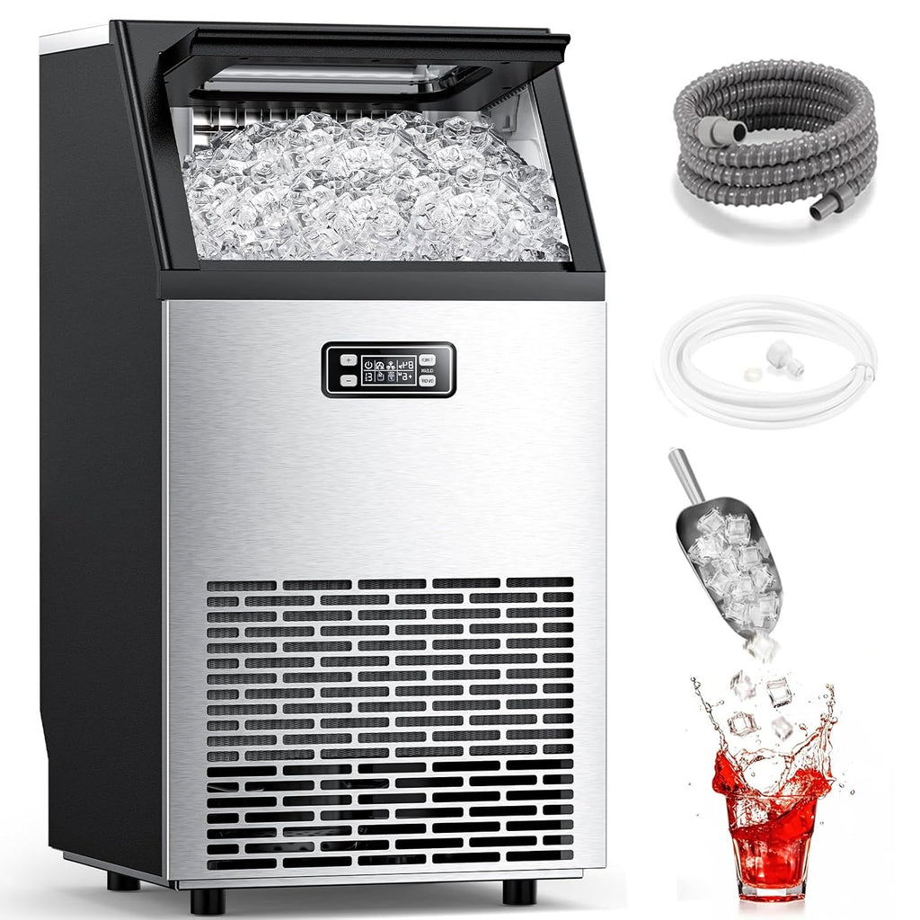 Commercial Ice Maker Machine 100Lbs/24H, Stainless Steel Undercounter Ice Maker with 33Lbs Storage Capacity, Self-Cleaning Freestanding Ice Machine for Home, Bar, Restaurant, Office, Outdoor