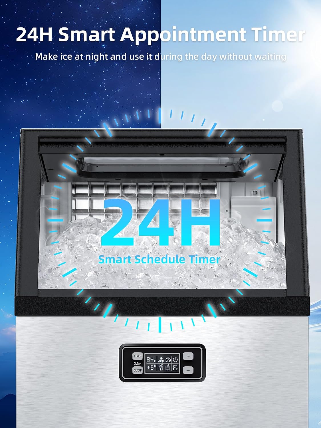 Commercial Ice Maker Machine 100Lbs/24H, Stainless Steel Undercounter Ice Maker with 33Lbs Storage Capacity, Self-Cleaning Freestanding Ice Machine for Home, Bar, Restaurant, Office, Outdoor