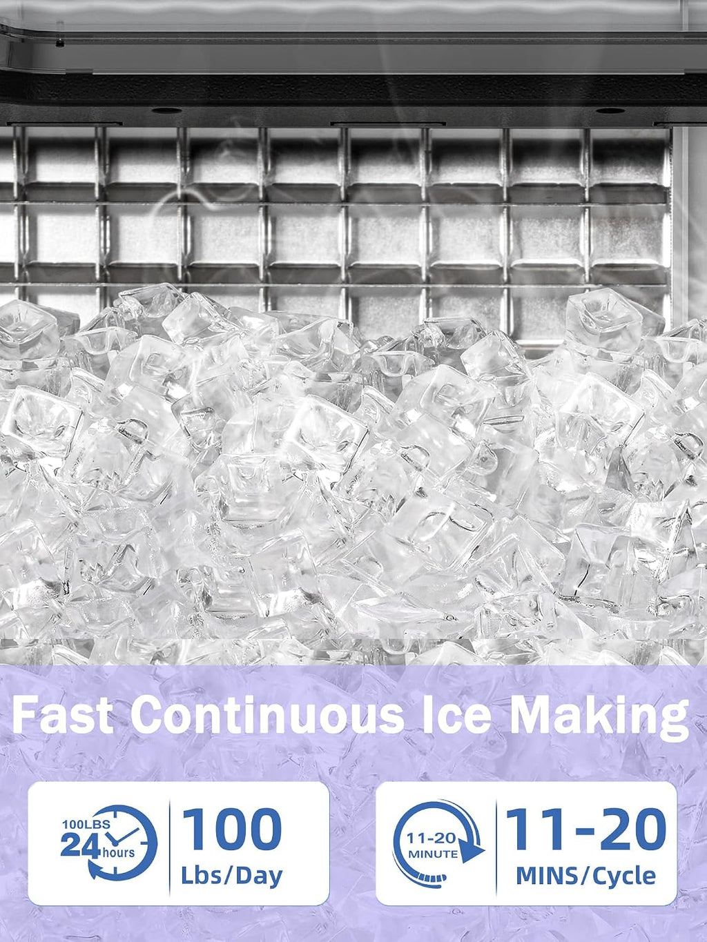 Commercial Ice Maker Machine 100Lbs/24H, Stainless Steel Undercounter Ice Maker with 33Lbs Storage Capacity, Self-Cleaning Freestanding Ice Machine for Home, Bar, Restaurant, Office, Outdoor