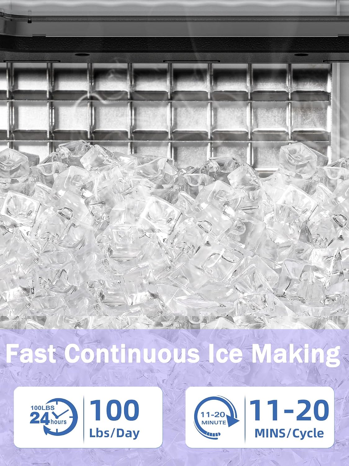 Commercial Ice Maker Machine 100Lbs/24H, Stainless Steel Undercounter Ice Maker with 33Lbs Storage Capacity, Self-Cleaning Freestanding Ice Machine for Home, Bar, Restaurant, Office, Outdoor