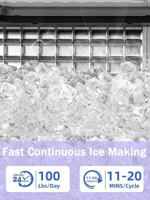 Commercial Ice Maker Machine 100Lbs/24H, Stainless Steel Undercounter Ice Maker with 33Lbs Storage Capacity, Self-Cleaning Freestanding Ice Machine for Home, Bar, Restaurant, Office, Outdoor