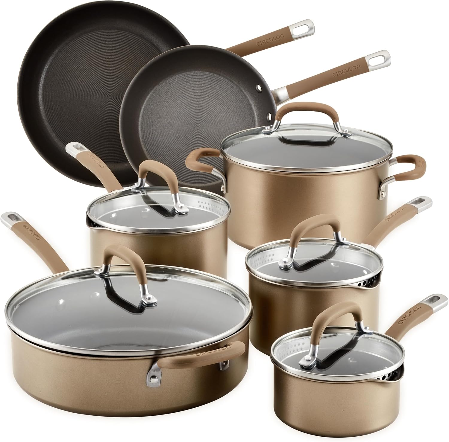 Premier Professional Hard Anodized Nonstick Cookware Induction Pots and Pans Set Nonstick, Home Essentials, 12-Piece, Bronze